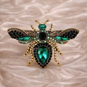 Vintage Green Crystal Bee Brooch